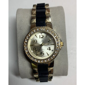 JS Watch Gold tone Black Bracelet Crystals Watch Women's